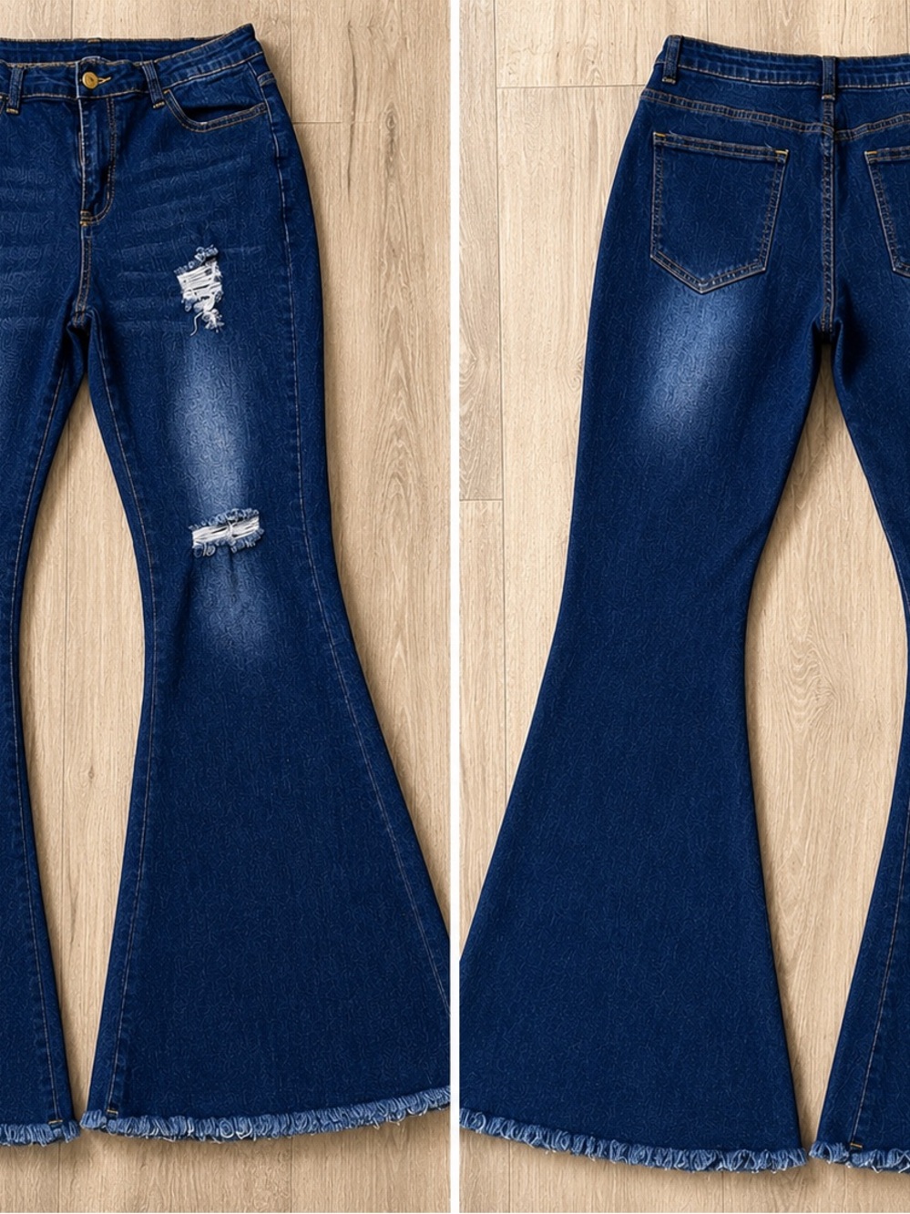 Women's Dark Blue Distressed Flare Jeans - Brand